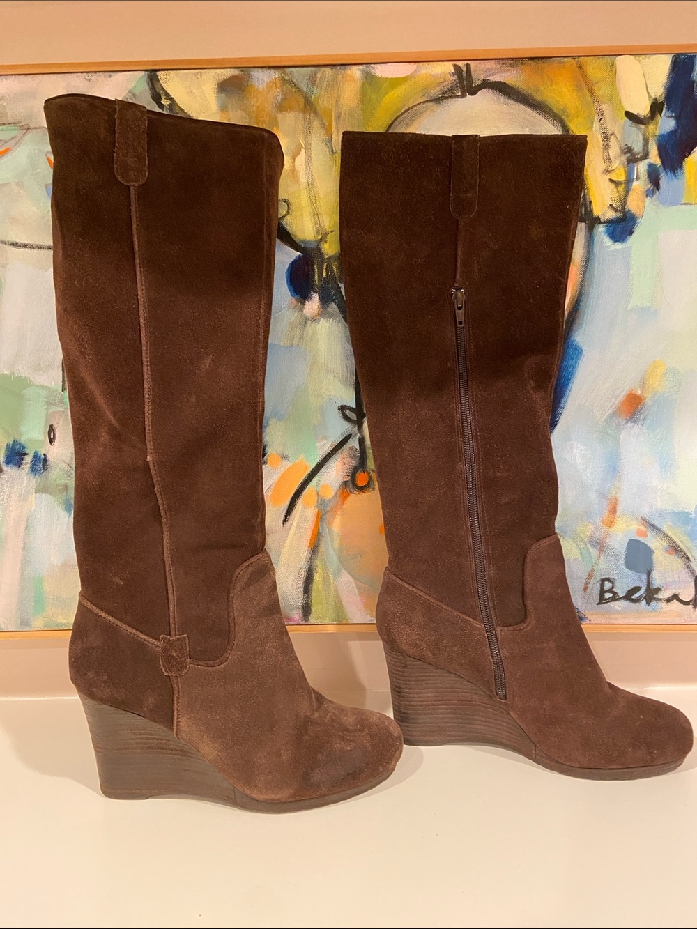 Nordstrom BP Suede Wedge Knee-High Boots — Brown